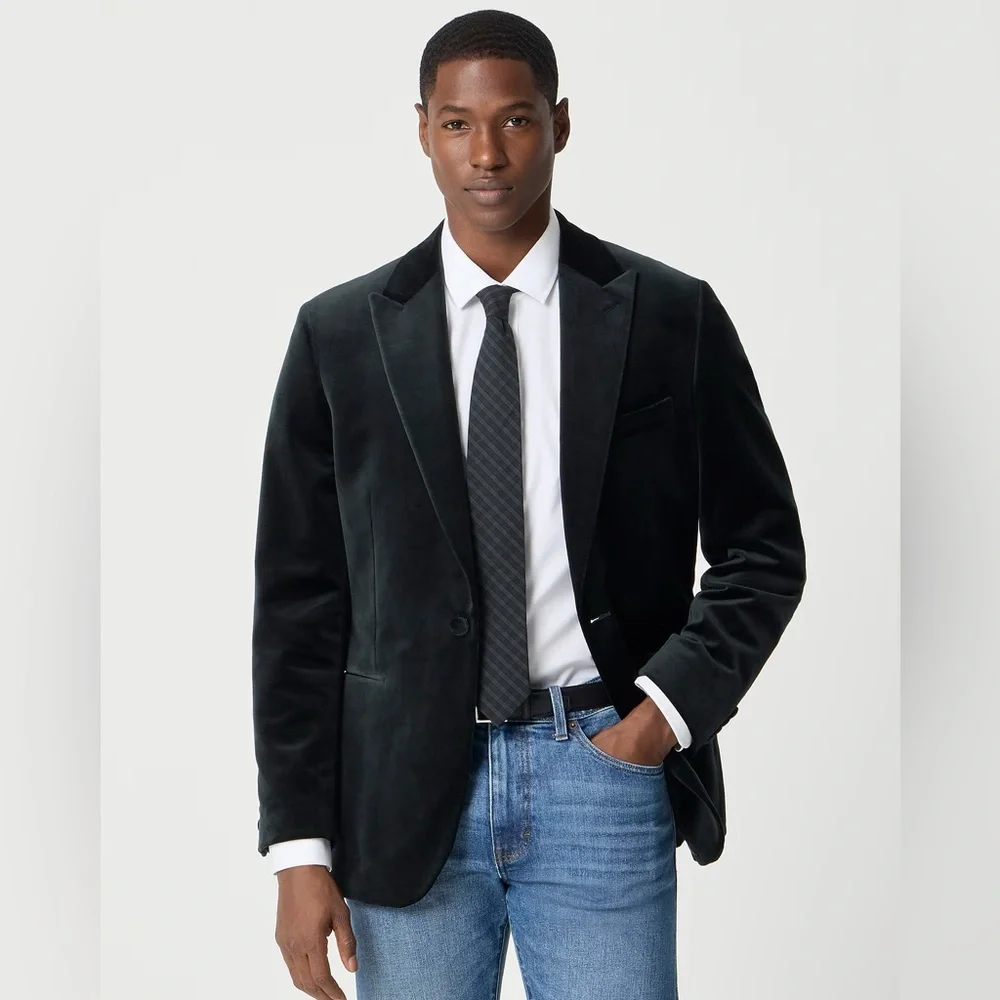J. CREW Single Breasted‎ Peak Lapel Velvet Blazer in Dark Forest Size 44 $498